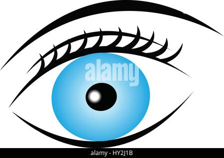 blue pure eye with eyelash and eyebrow on white background, vector eye icon Stock Vector