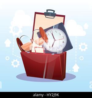 Open Briefcase Watch Time Business Deadline Concept Stock Vector