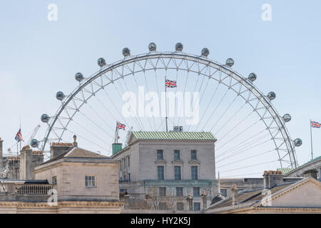 Horse Guards, with the London Eye (millennium ferris wheel in the background) London, England. Stock Photo