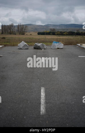 Almost abandoned neighbourhood in the outskirts of Avila, Spain. Most buildings were unfinished due to real estate bubble. Stock Photo