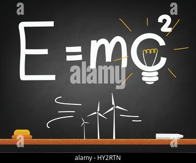 formula written in chalk on a black school Board.wind energy concept on blackboard Stock Vector