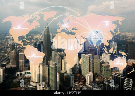 Map global logistics partnership connection for Logistics Import Export background, Global logistics network transportation maritime shipping Stock Photo