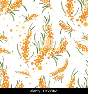 Seabuckthorn vector seamless pattern. Nature texture for wallpaper, wrapping, textile design, fabric Stock Vector