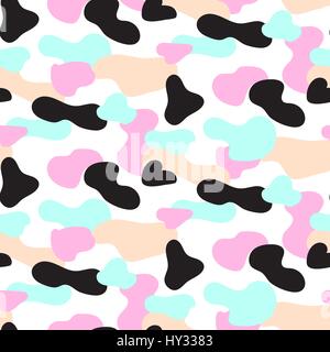 Pink and blue neon pastel camouflage seamless vector pattern. Military style pop art uniform pattern. Stock Vector