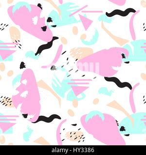 Abstract light neon stains seamless vector pattern. Pink and blue pop art background on white. Stock Vector