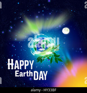 Happy Earth day cosmic background Stock Photo