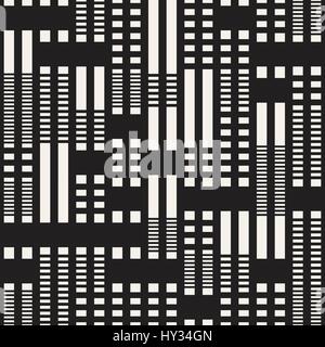 Black and White Irregular Dashed Lines Pattern. Abstract Vector Seamless Background Stock Vector