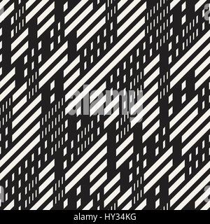 Black and White Irregular Dashed Lines Pattern. Abstract Vector Seamless Background Stock Vector
