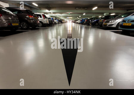Floor markings in an new indoor car parking. Stock Photo