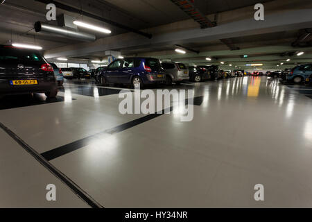 Floor markings in an new indoor car parking. Stock Photo