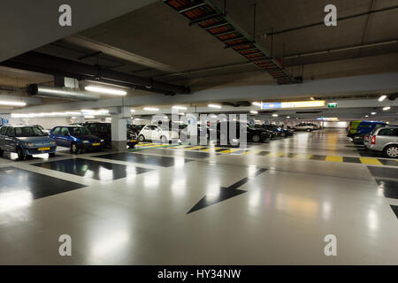 Floor markings in an new indoor car parking. Stock Photo