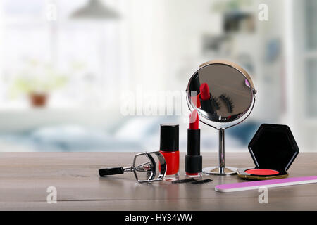 diy makeup accessories on the table in a room Stock Photo