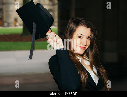 Female Student in Mortar Hat Graduating from Glasgow University Stock Photo