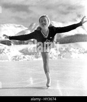 Barbara Ann Scott - Canadian ice-skater on the ice in Switzerland. Stock Photo