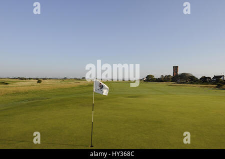 View from the 18th Green back towards Fairway and Golf Course, Littlestone golf course, Littlestone, Kent, England Stock Photo
