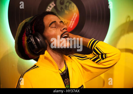 Amsterdam, Netherlands - March, 2017: Wax figure of Bob Marley singer in Madame Tussauds Wax museum in Amsterdam, Netherlands Stock Photo
