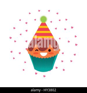 birthday cupcake cartoon icon over white background. colorful design. vector illustration Stock Vector