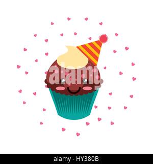birthday cupcake cartoon icon over white background. colorful design. vector illustration Stock Vector
