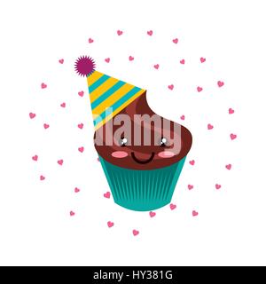 birthday cupcake cartoon icon over white background. colorful design. vector illustration Stock Vector
