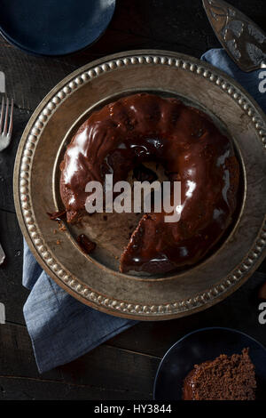 Sweet Homemade Dark Chocolate Bundt Cake Ready to Eat Stock Photo