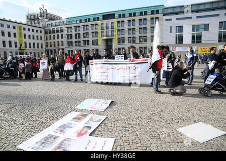 Berlin, Germany, April 18th, 2015: Protest against war in Yemen. Stock Photo