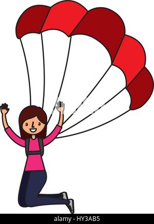 young woman with parachute vector illustration design Stock Vector Art ...