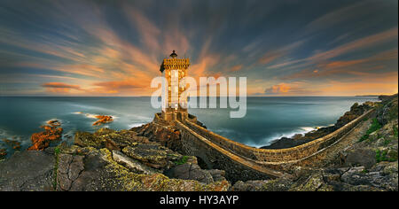 The Lighthouse of Kermorvan is a monument in the municipality of Le Conquet (Finistère, Brittany). Stock Photo