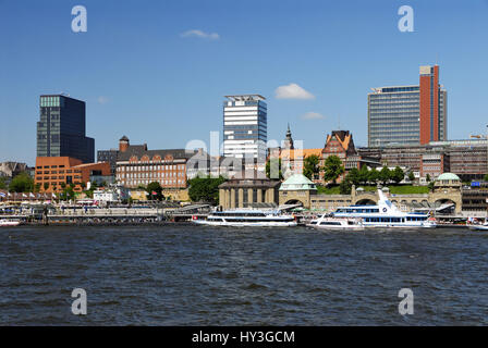 Harbour shore and Saint Pauli landing stages in Hamburg, Germany, Europe, Hafenufer und St. Pauli Landungsbrücken in Hamburg, Deutschland, Europa Stock Photo