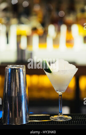 Glass of Margarita Cocktail on Crushed Ice Stock Photo