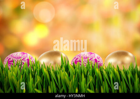 Grass growing outdoors against glowing lights behind field Stock Photo