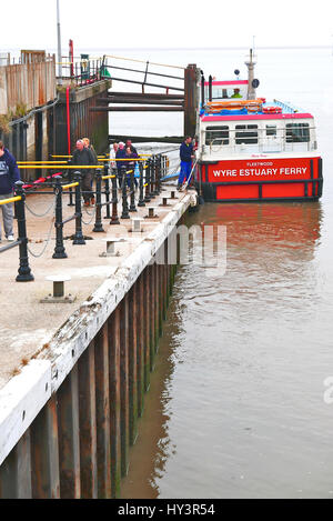 Passengers disembarking at Fleetwood from the Wyre estuary ferry ''Wyre Rose'' operating between Fleetwood and Knott End,Lancashire,UK Stock Photo