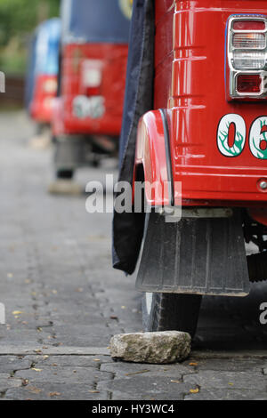 Three wheel taxi, also known as a Tuc Tuc In Guatemala Antigua, lake atitlan is the most common  transportation method serves well for tourists Stock Photo