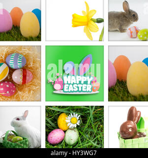 happy easter graphic against side view of daffodil with copy space Stock Photo