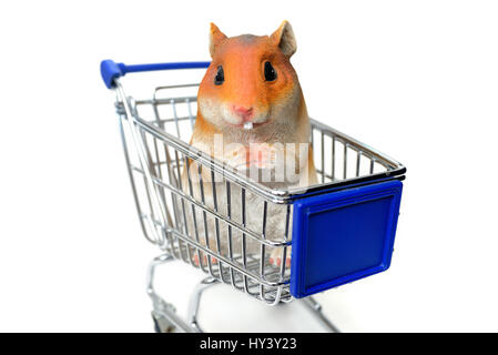 Hamster's figure in the shopping cart, symbolic photo hamster's purchases, Hamsterfigur im Einkaufswagen, Symbolfoto Hamsterkaeufe