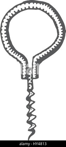 corkscrew isolated on white hand drawn engraved illustration in vintage old style Stock Vector