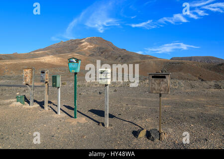 Postal mailboxes in remotely located town of La Pared on western coast of Fuerteventura, Canary Islands, Spain Stock Photo