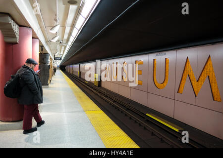 Passenger at Museum subway station platform / metro station, tube station, TTC subway in downtown Toronto, Ontario, Canada. Stock Photo