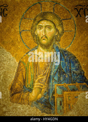 Jesus Christ as pantocrator,  a Byzantine mosaic in the interior of Hagia Sophia, Istanbul, Turkey - October 8, 2013 Stock Photo