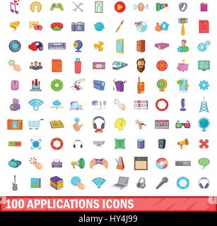 100 applications icons set, cartoon style Stock Vector