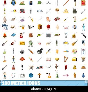 100 metier icons set, cartoon style Stock Vector
