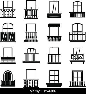 Window forms icons set balcony, simple style Stock Vector