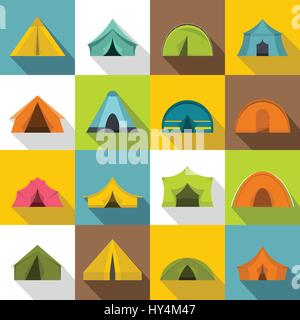 Tent forms icons set, flat style Stock Vector