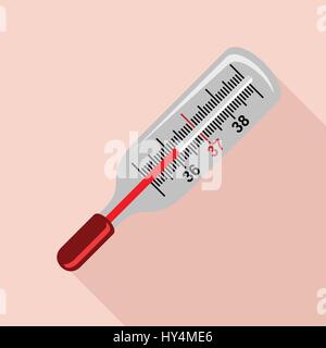 Medical mercury thermometer icon, flat style Stock Vector