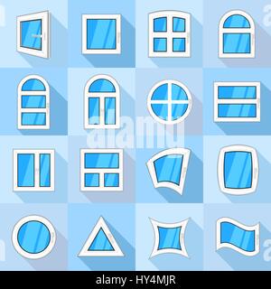 Window forms icons set, flat style Stock Vector