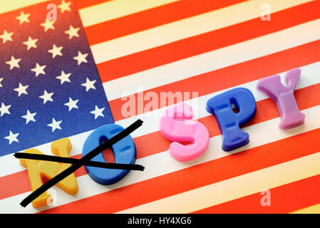 No Spy stroke on USA flag, No Spy agreements, No Spy Schriftzug auf USA-Fahne, No Spy Abkommen