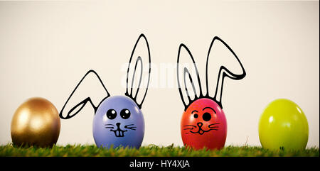 PE047 butterfly 02 bs nf against painted easter eggs arranged on grass Stock Photo