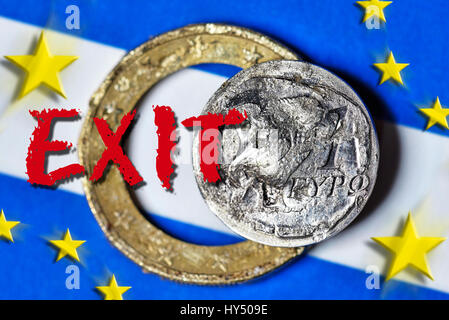 Destroyed Greek euro, symbolic photo Grexit, Zerstoerter griechischer Euro, Symbolfoto Grexit Stock Photo