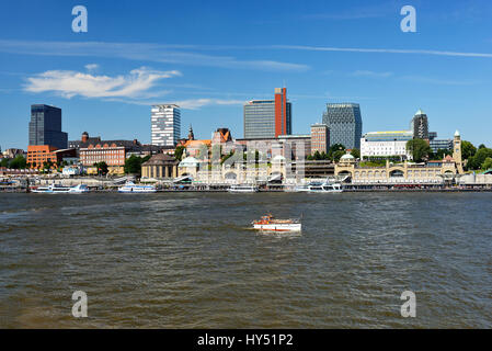 Saint Pauli landing stages and harbour crown in Hamburg, Germany, Europe, St. Pauli Landungsbruecken und Hafenkrone in Hamburg, Deutschland, Europa Stock Photo