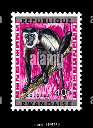 Postage stamp from Rwanda depicting a colobus monkey Stock Photo