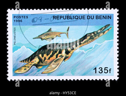 Postage stamp from Benin depicting a peloneustes Stock Photo